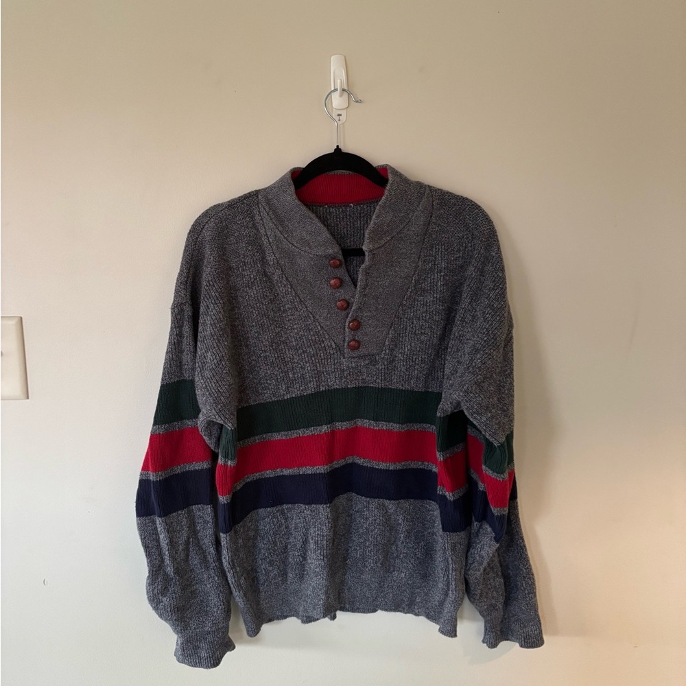 Vintage Gray Striped Men's Sweater